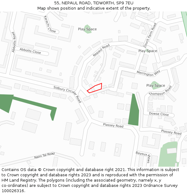 55, NEPAUL ROAD, TIDWORTH, SP9 7EU: Location map and indicative extent of plot