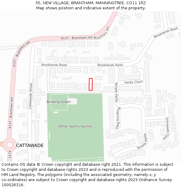 55, NEW VILLAGE, BRANTHAM, MANNINGTREE, CO11 1RZ: Location map and indicative extent of plot