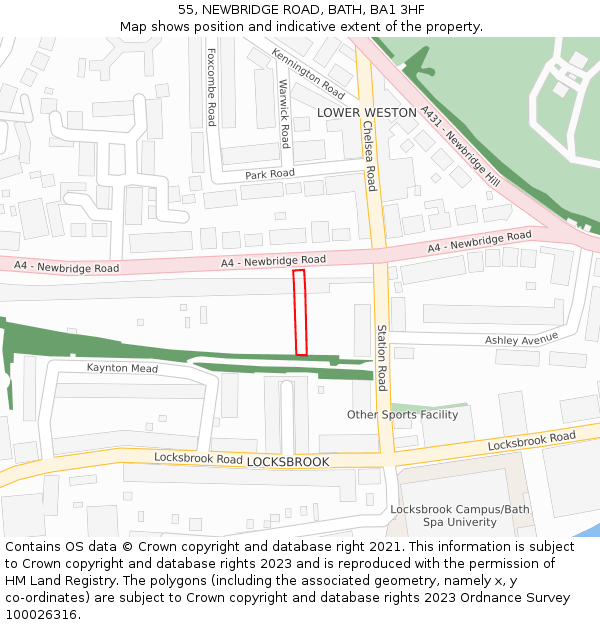 55, NEWBRIDGE ROAD, BATH, BA1 3HF: Location map and indicative extent of plot