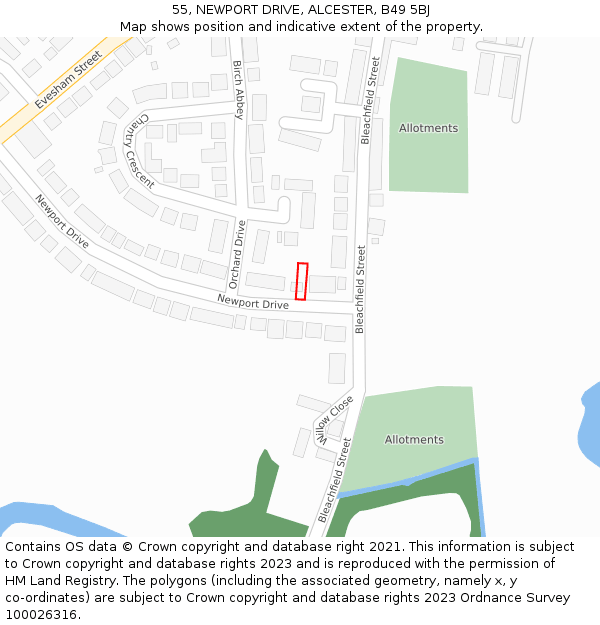 55, NEWPORT DRIVE, ALCESTER, B49 5BJ: Location map and indicative extent of plot