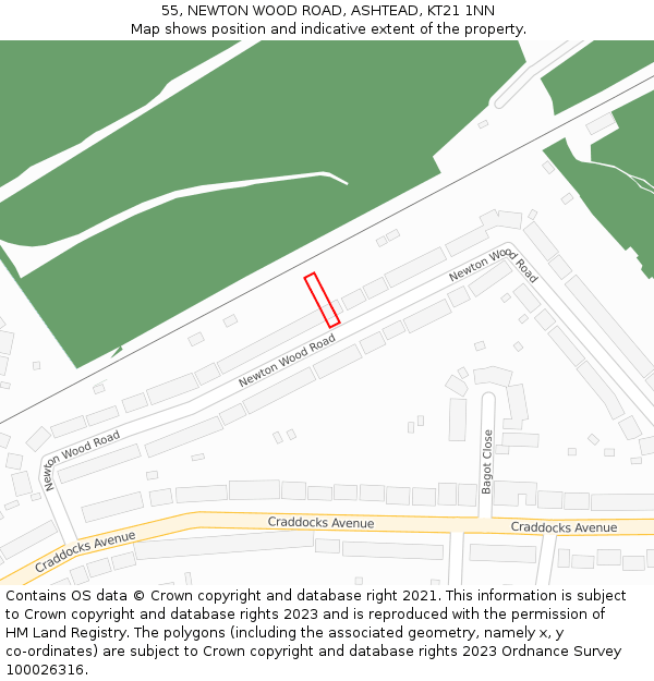 55, NEWTON WOOD ROAD, ASHTEAD, KT21 1NN: Location map and indicative extent of plot