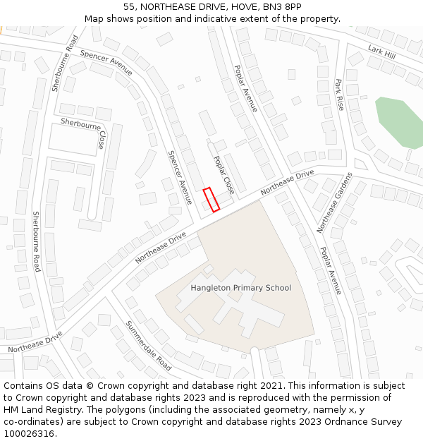 55, NORTHEASE DRIVE, HOVE, BN3 8PP: Location map and indicative extent of plot
