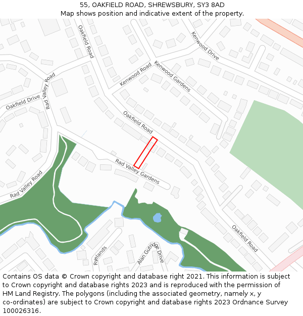 55, OAKFIELD ROAD, SHREWSBURY, SY3 8AD: Location map and indicative extent of plot
