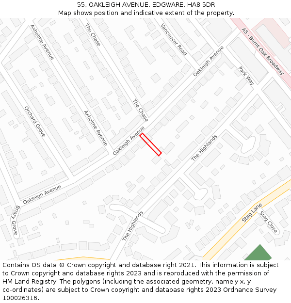 55, OAKLEIGH AVENUE, EDGWARE, HA8 5DR: Location map and indicative extent of plot