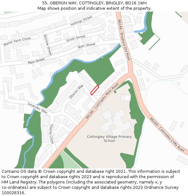 55, OBERON WAY, COTTINGLEY, BINGLEY, BD16 1WH: Location map and indicative extent of plot