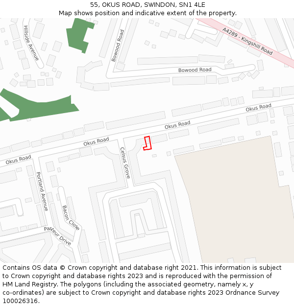55, OKUS ROAD, SWINDON, SN1 4LE: Location map and indicative extent of plot