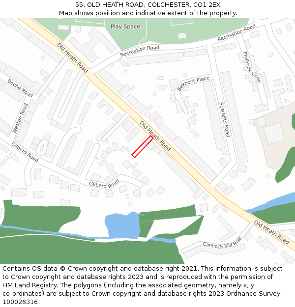55, OLD HEATH ROAD, COLCHESTER, CO1 2EX: Location map and indicative extent of plot