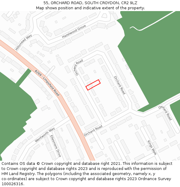 55, ORCHARD ROAD, SOUTH CROYDON, CR2 9LZ: Location map and indicative extent of plot