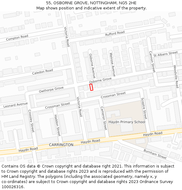 55, OSBORNE GROVE, NOTTINGHAM, NG5 2HE: Location map and indicative extent of plot