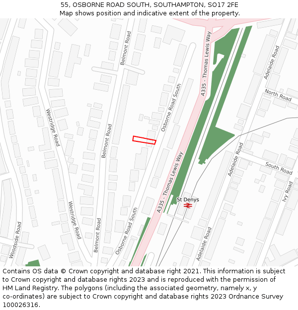 55, OSBORNE ROAD SOUTH, SOUTHAMPTON, SO17 2FE: Location map and indicative extent of plot