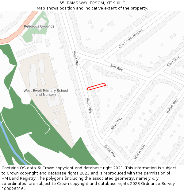 55, PAMS WAY, EPSOM, KT19 0HG: Location map and indicative extent of plot