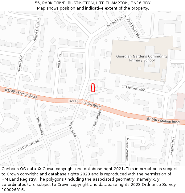 55, PARK DRIVE, RUSTINGTON, LITTLEHAMPTON, BN16 3DY: Location map and indicative extent of plot