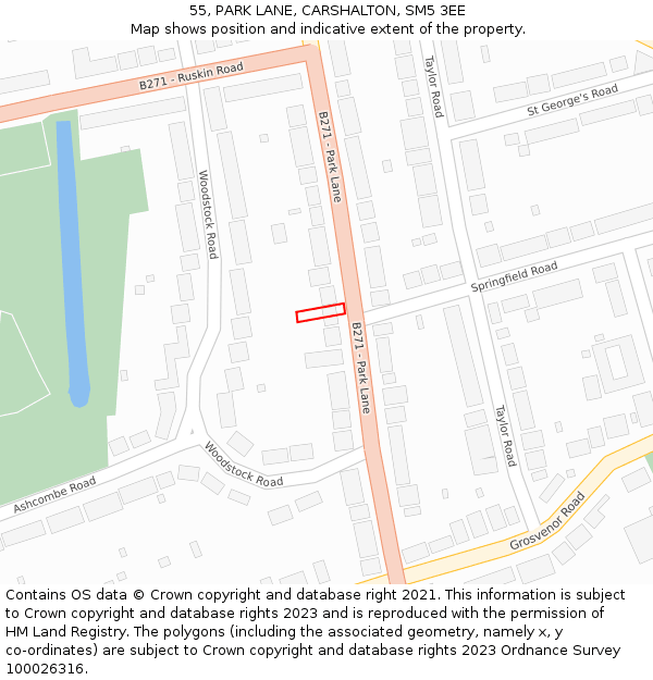 55, PARK LANE, CARSHALTON, SM5 3EE: Location map and indicative extent of plot