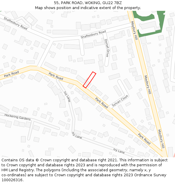 55, PARK ROAD, WOKING, GU22 7BZ: Location map and indicative extent of plot