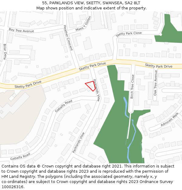 55, PARKLANDS VIEW, SKETTY, SWANSEA, SA2 8LT: Location map and indicative extent of plot
