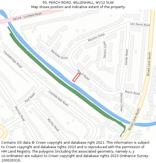 55, PEACH ROAD, WILLENHALL, WV12 5UW: Location map and indicative extent of plot