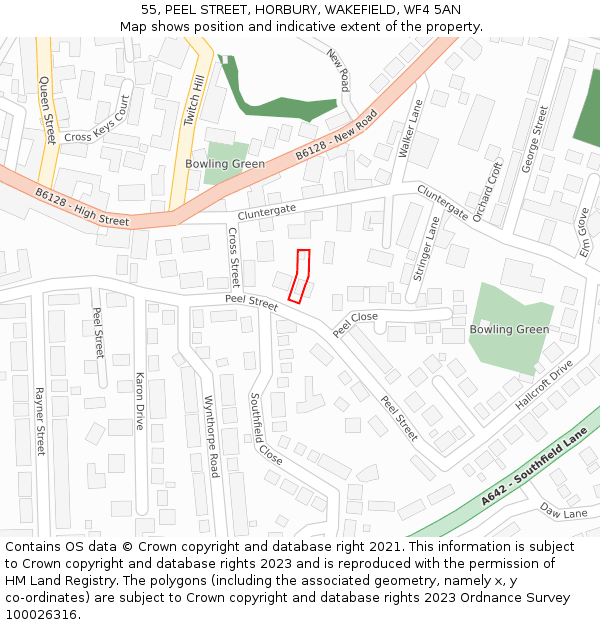 55, PEEL STREET, HORBURY, WAKEFIELD, WF4 5AN: Location map and indicative extent of plot