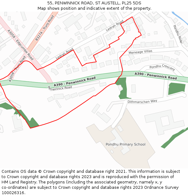 55, PENWINNICK ROAD, ST AUSTELL, PL25 5DS: Location map and indicative extent of plot