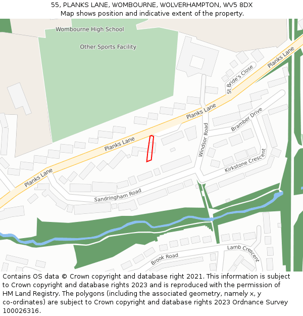 55, PLANKS LANE, WOMBOURNE, WOLVERHAMPTON, WV5 8DX: Location map and indicative extent of plot