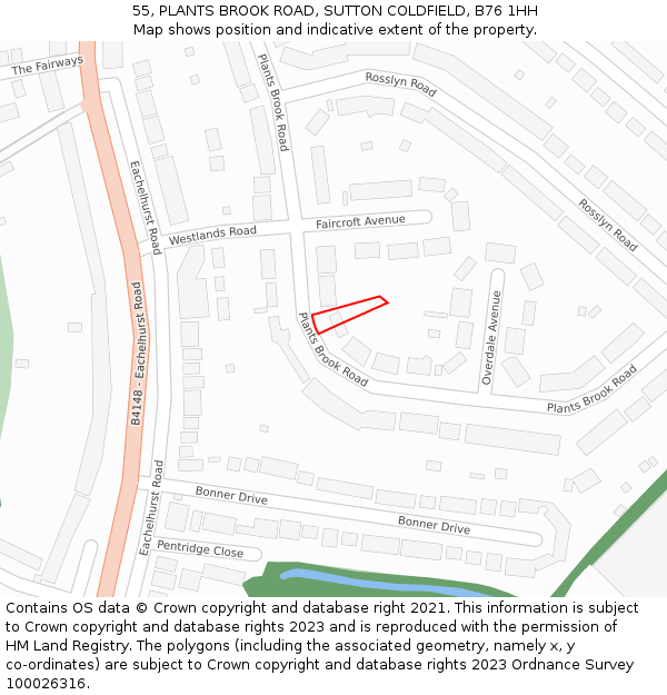 55, PLANTS BROOK ROAD, SUTTON COLDFIELD, B76 1HH: Location map and indicative extent of plot