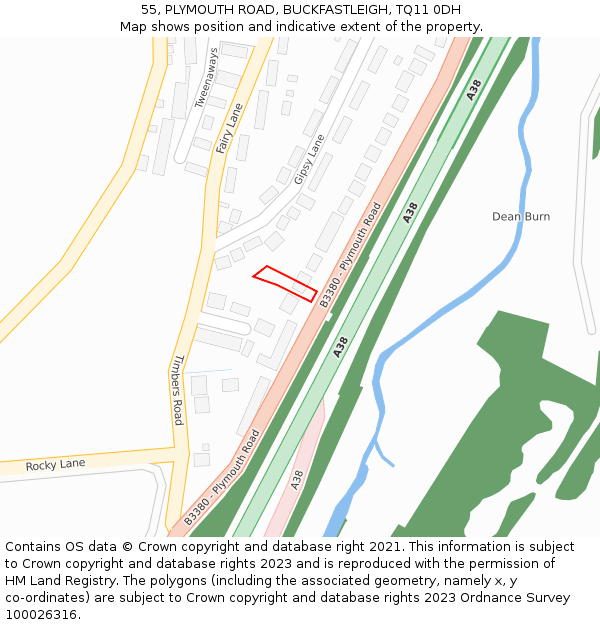 55, PLYMOUTH ROAD, BUCKFASTLEIGH, TQ11 0DH: Location map and indicative extent of plot