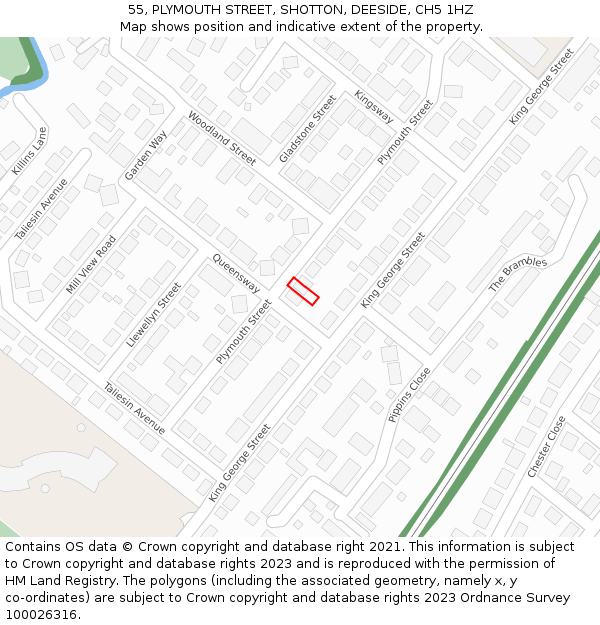 55, PLYMOUTH STREET, SHOTTON, DEESIDE, CH5 1HZ: Location map and indicative extent of plot