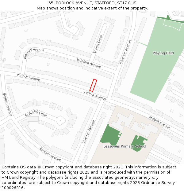 55, PORLOCK AVENUE, STAFFORD, ST17 0HS: Location map and indicative extent of plot