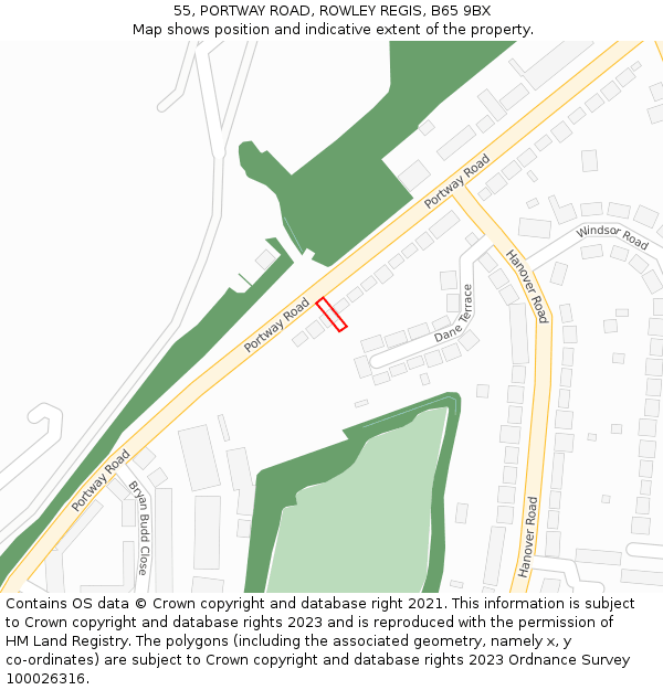 55, PORTWAY ROAD, ROWLEY REGIS, B65 9BX: Location map and indicative extent of plot