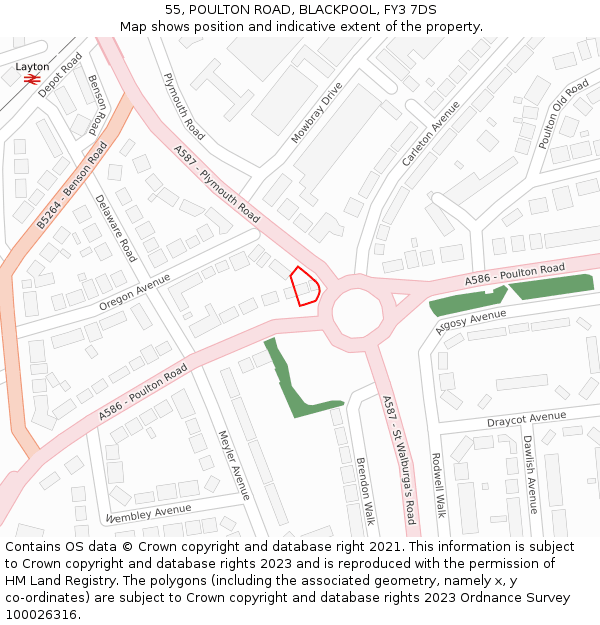 55, POULTON ROAD, BLACKPOOL, FY3 7DS: Location map and indicative extent of plot