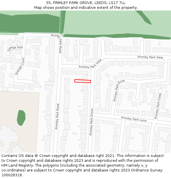 55, PRIMLEY PARK GROVE, LEEDS, LS17 7LL: Location map and indicative extent of plot