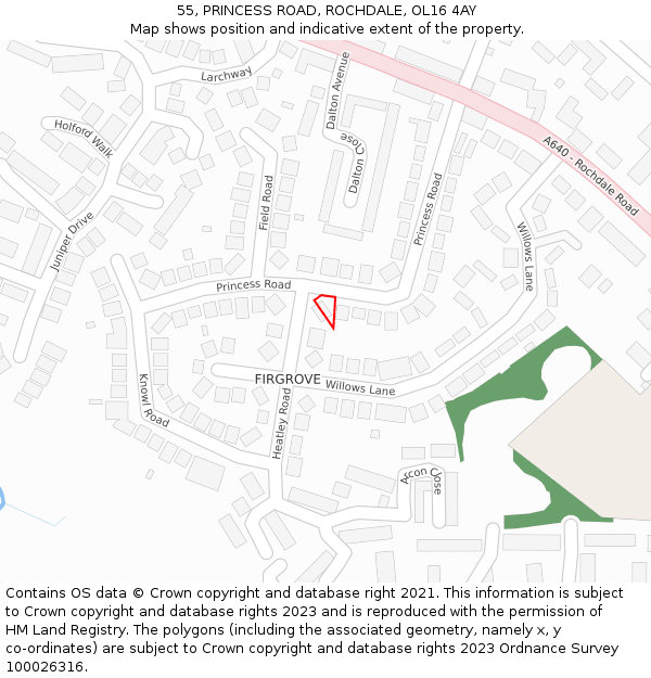 55, PRINCESS ROAD, ROCHDALE, OL16 4AY: Location map and indicative extent of plot