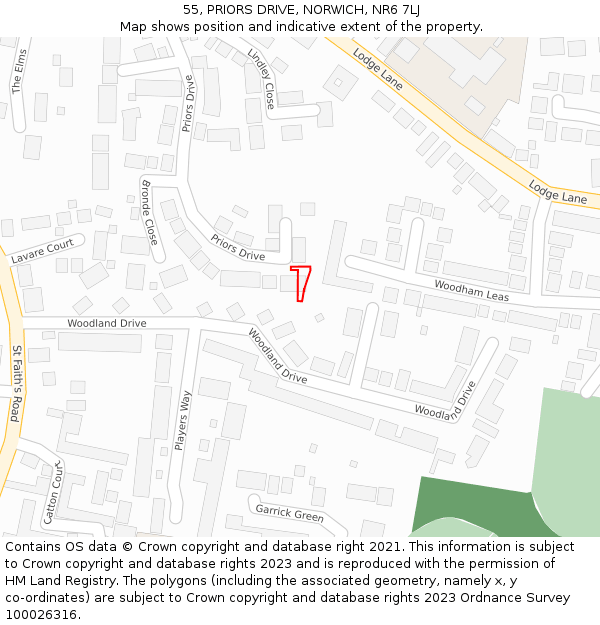 55, PRIORS DRIVE, NORWICH, NR6 7LJ: Location map and indicative extent of plot