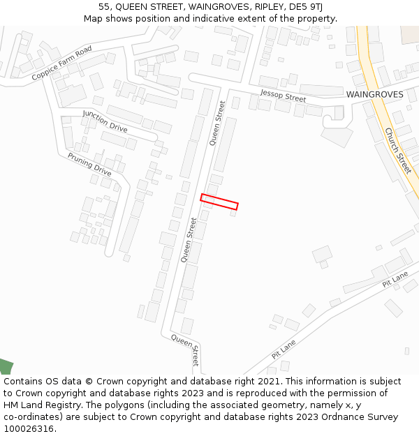 55, QUEEN STREET, WAINGROVES, RIPLEY, DE5 9TJ: Location map and indicative extent of plot