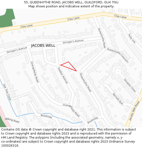 55, QUEENHYTHE ROAD, JACOBS WELL, GUILDFORD, GU4 7NU: Location map and indicative extent of plot