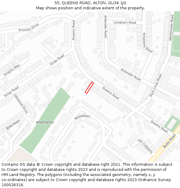 55, QUEENS ROAD, ALTON, GU34 1JG: Location map and indicative extent of plot