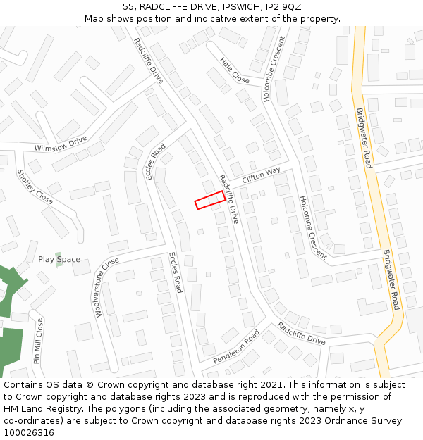 55, RADCLIFFE DRIVE, IPSWICH, IP2 9QZ: Location map and indicative extent of plot