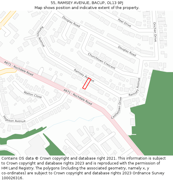 55, RAMSEY AVENUE, BACUP, OL13 9PJ: Location map and indicative extent of plot