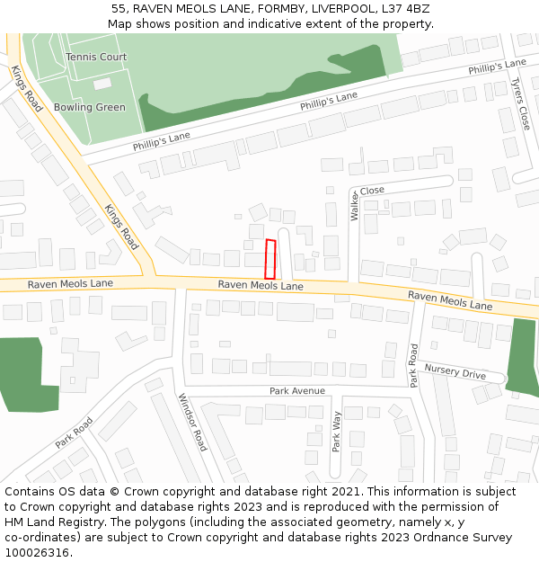55, RAVEN MEOLS LANE, FORMBY, LIVERPOOL, L37 4BZ: Location map and indicative extent of plot