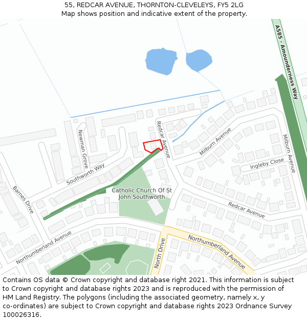 55, REDCAR AVENUE, THORNTON-CLEVELEYS, FY5 2LG: Location map and indicative extent of plot
