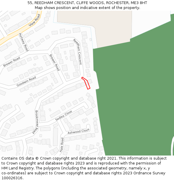 55, REEDHAM CRESCENT, CLIFFE WOODS, ROCHESTER, ME3 8HT: Location map and indicative extent of plot