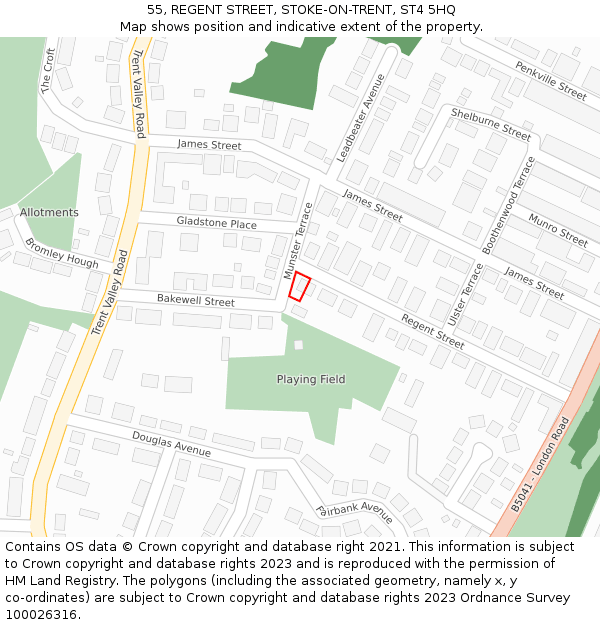 55, REGENT STREET, STOKE-ON-TRENT, ST4 5HQ: Location map and indicative extent of plot