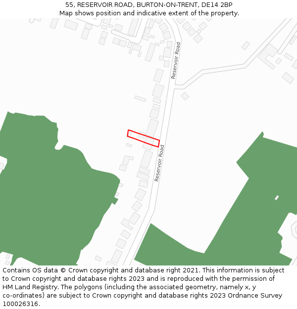 55, RESERVOIR ROAD, BURTON-ON-TRENT, DE14 2BP: Location map and indicative extent of plot