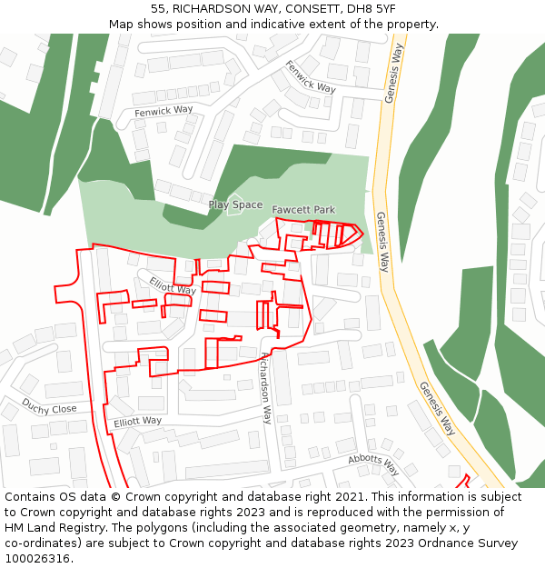 55, RICHARDSON WAY, CONSETT, DH8 5YF: Location map and indicative extent of plot