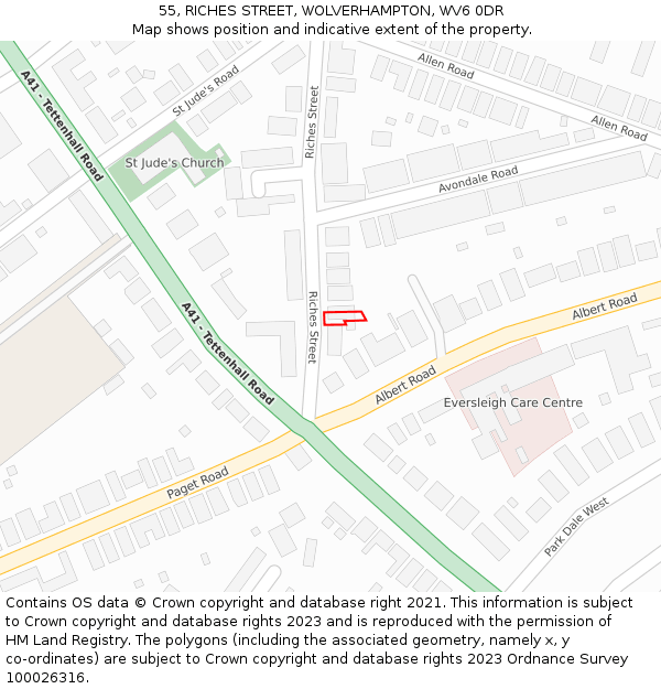 55, RICHES STREET, WOLVERHAMPTON, WV6 0DR: Location map and indicative extent of plot