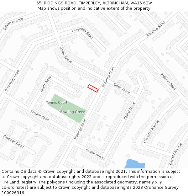 55, RIDDINGS ROAD, TIMPERLEY, ALTRINCHAM, WA15 6BW: Location map and indicative extent of plot