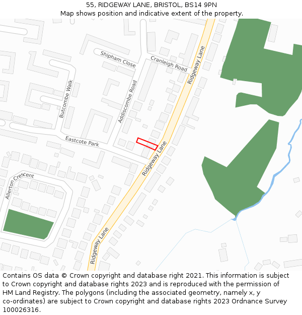 55, RIDGEWAY LANE, BRISTOL, BS14 9PN: Location map and indicative extent of plot