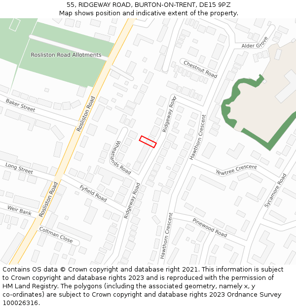 55, RIDGEWAY ROAD, BURTON-ON-TRENT, DE15 9PZ: Location map and indicative extent of plot