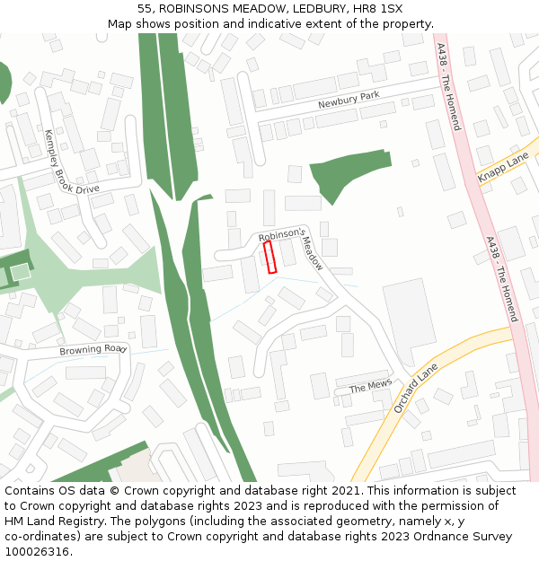 55, ROBINSONS MEADOW, LEDBURY, HR8 1SX: Location map and indicative extent of plot