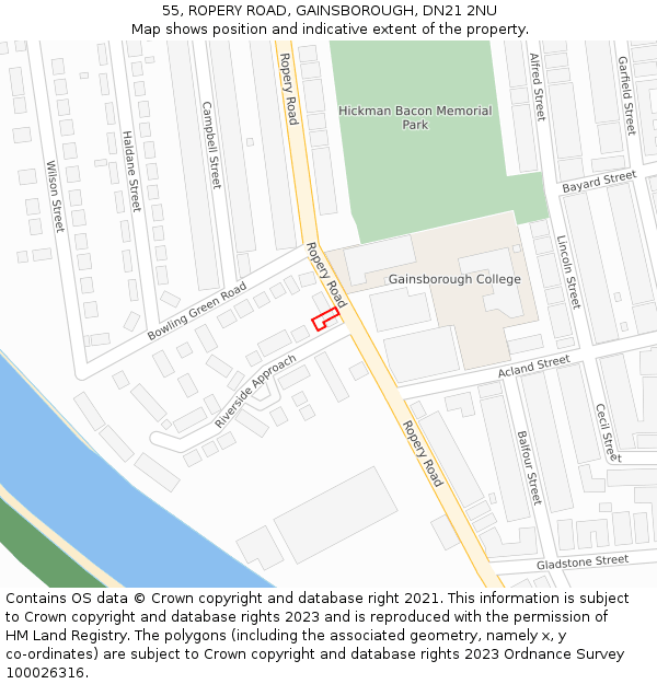 55, ROPERY ROAD, GAINSBOROUGH, DN21 2NU: Location map and indicative extent of plot