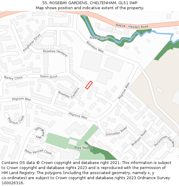 55, ROSEBAY GARDENS, CHELTENHAM, GL51 0WP: Location map and indicative extent of plot